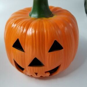 Vintage Halloween Pumpkin Ceramic Light Candle Holder 6.25" Fall Jackolantern